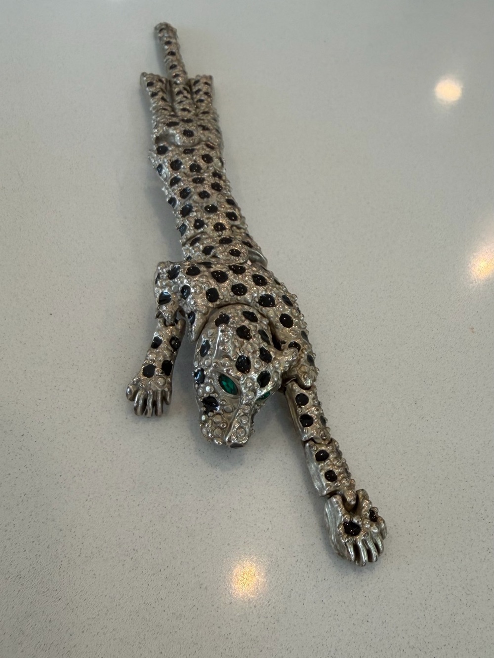 Vintage Articulated Leopard Rhinestone Shoulder Brooch - Picture 1 of 4